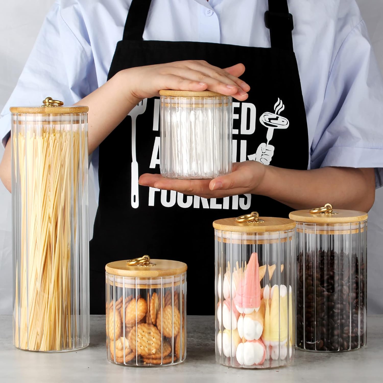 Glass Storage Jars Set of 5, D - Home Bar And Coffee บทวิจารณ์และราคา