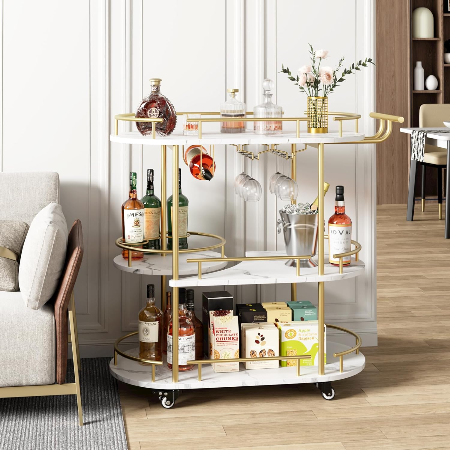 Gold Bar Carts with 4-Tiers St - Bar Cart Gold บทวิจารณ์และราคา