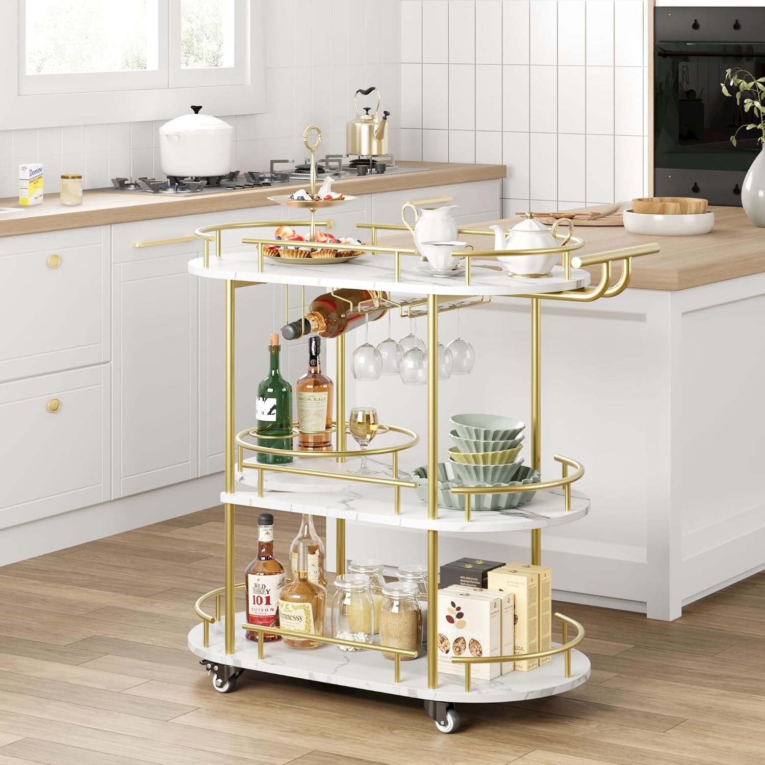 Gold Bar Carts with 4-Tiers St - Bar Cart Gold บทวิจารณ์และราคา
