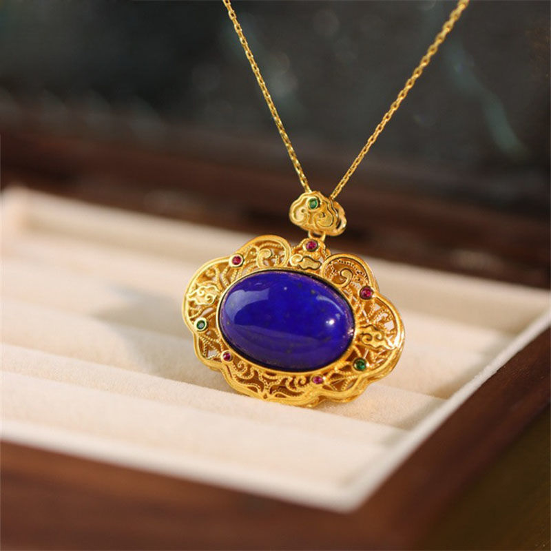 Classical lapis lazuli necklac - Bar Cart Gold บทวิจารณ์และราคา