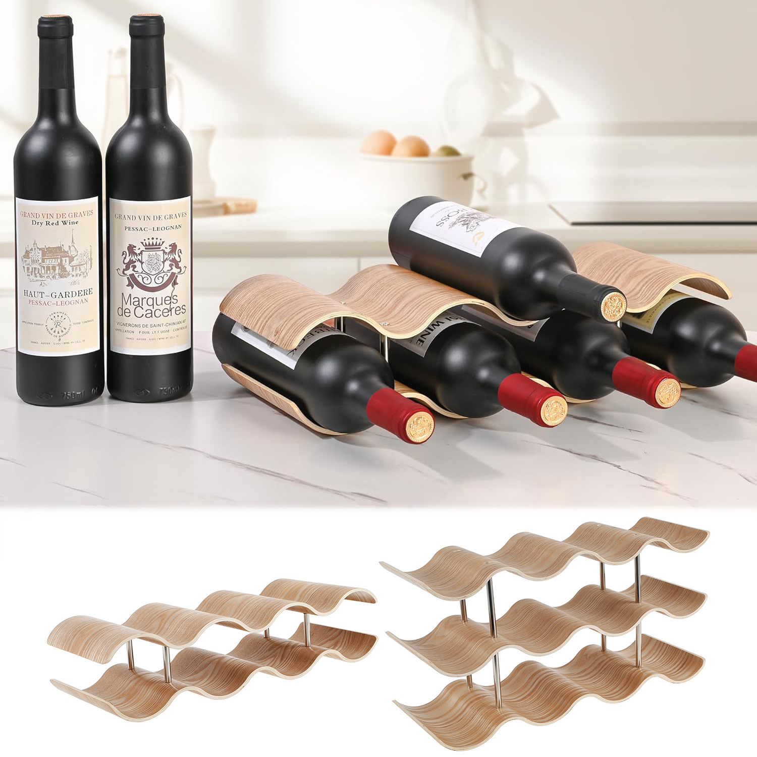 2/3-Tier Wooden Wine Rack Wavy - Home Bar And Cabinet บทวิจารณ์และราคา