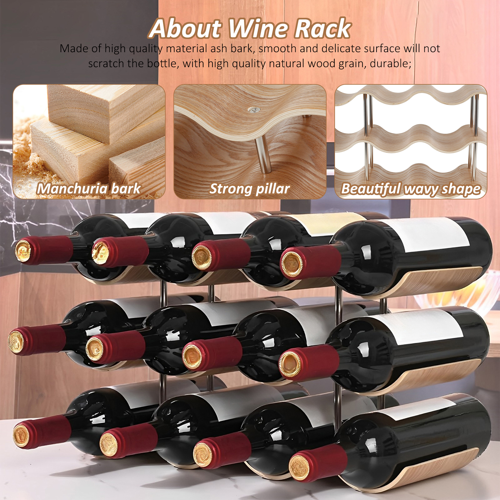 2/3-Tier Wooden Wine Rack Wavy - Home Bar And Cabinet บทวิจารณ์และราคา