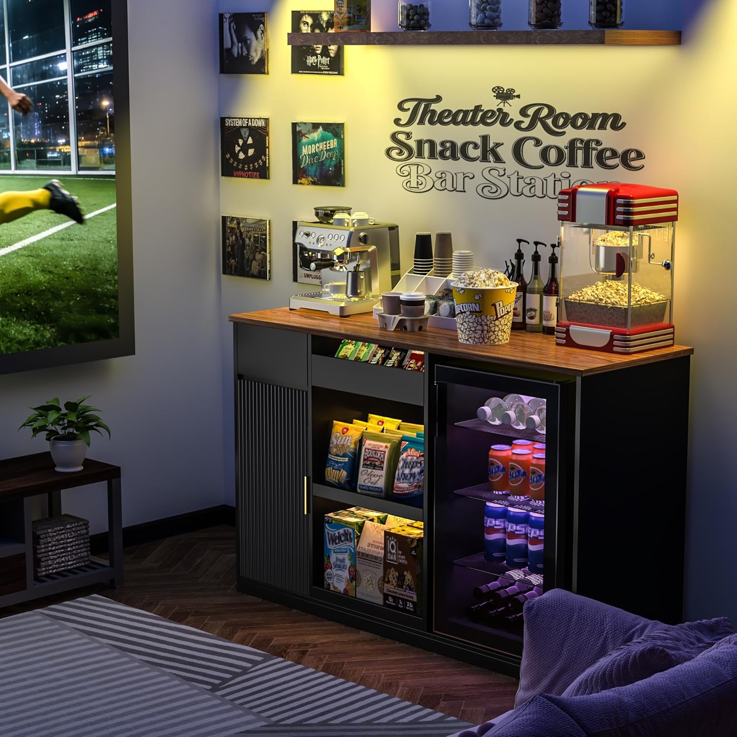 Snack Bar Cabinet with Fridge  - Home Bar And Theater บทวิจารณ์และราคา