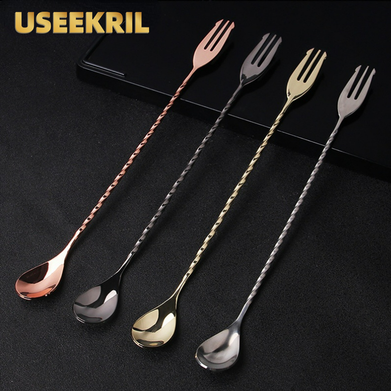 30 40 50cm Bar Spoon With Fork - Bar Spoon Twisted บทวิจารณ์และราคา