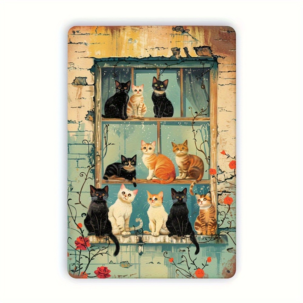 Vintage Cats Window Metal Sign - Home Bar Cafe บทวิจารณ์และราคา