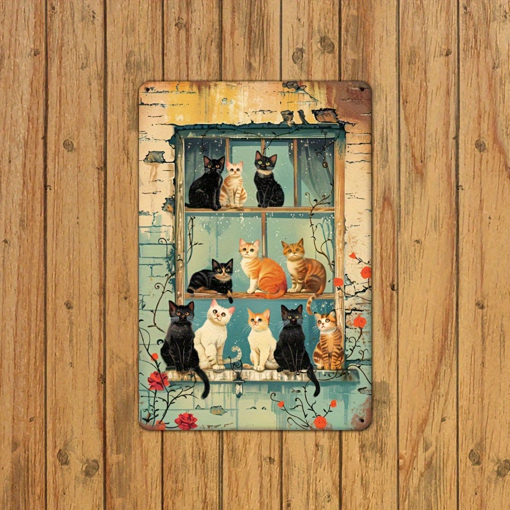 Vintage Cats Window Metal Sign - Home Bar Cafe บทวิจารณ์และราคา