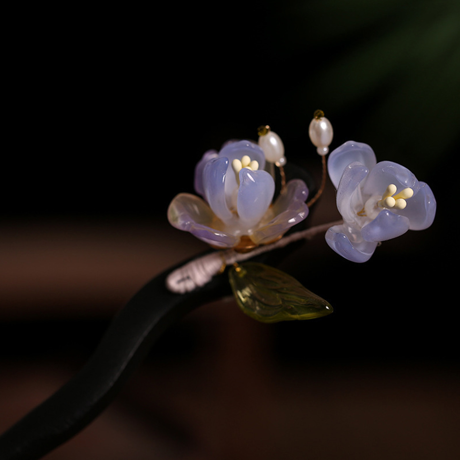 Vintage Wooden Flower Hairpin  - Old Fashioned Glass บทวิจารณ์และราคา
